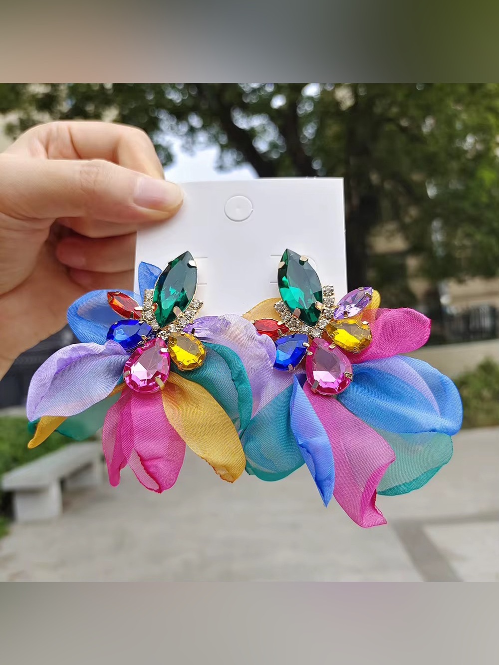 Colorful Crystal Flower Statement Earrings